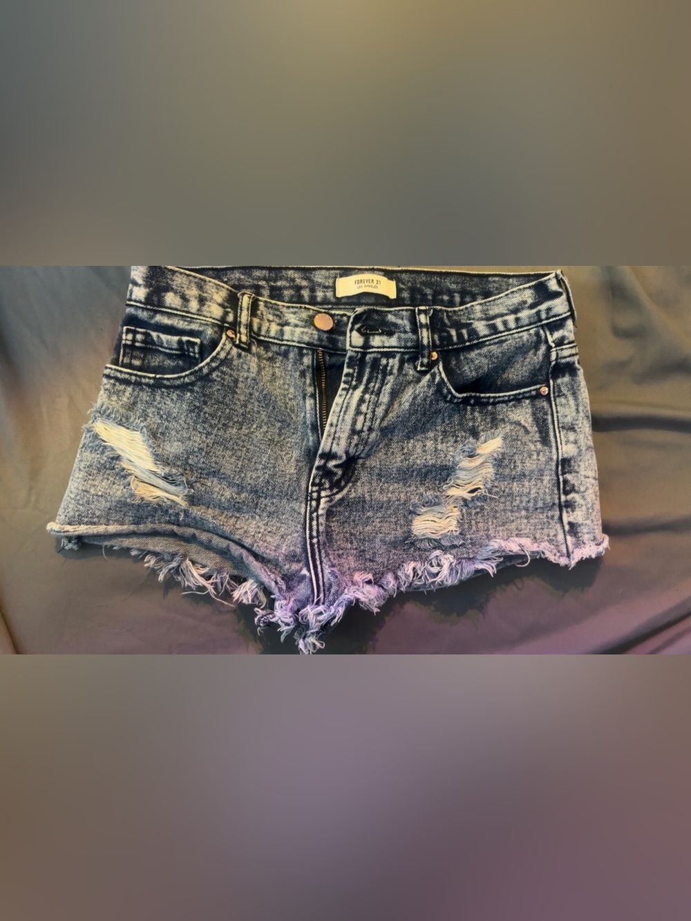 Forever 21 Washed Blue Distressed Jean Shorts with Frayed Hem